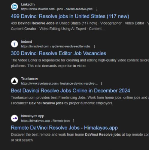 Davinci Resolve internship jobs in Paris